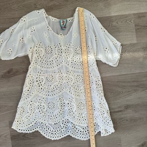 Johnny Was Cream Eyelet Scalloped Hem Tunic Top Short Sleeve (see Note For Size) - Picture 5 of 7